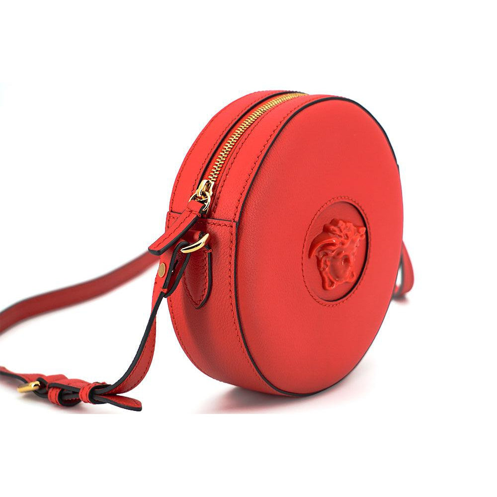 Versace Elegant Red Round Leather Shoulder Bag