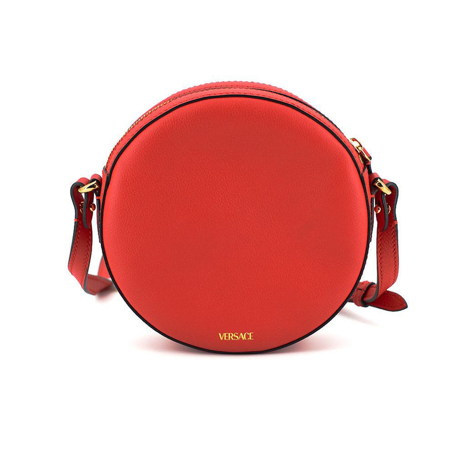 Versace Elegant Red Round Leather Shoulder Bag