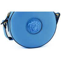 Versace Chic Blue Leather Round Shoulder Bag