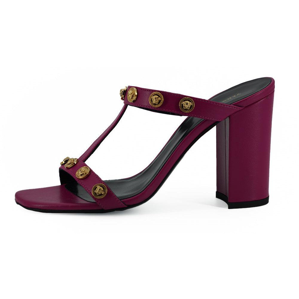 Versace Elegant Purple Calf Leather High Sandals