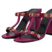 Versace Elegant Purple Calf Leather High Sandals