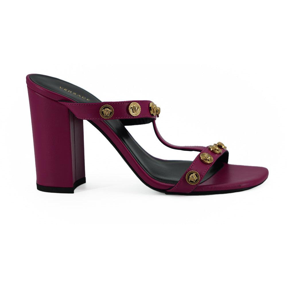 Versace Elegant Purple Calf Leather High Sandals