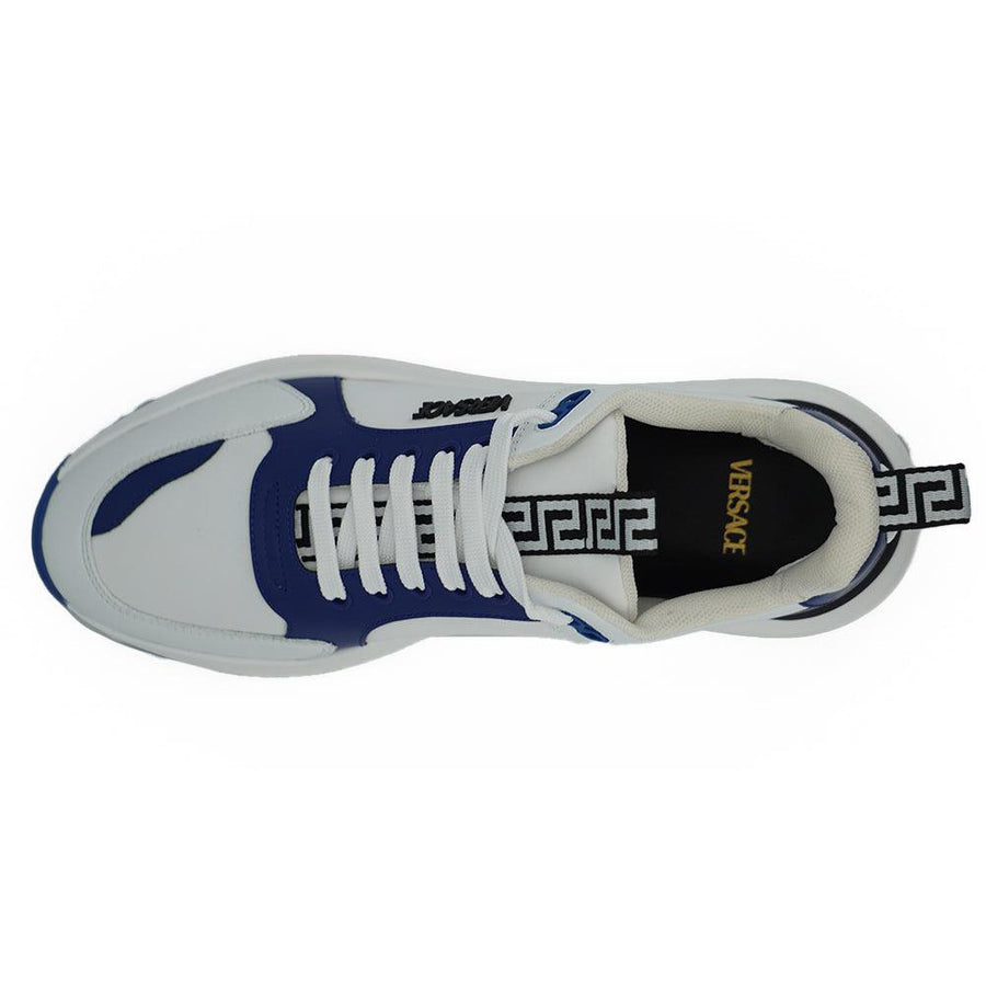 Versace Elegant Blue and White Leather Sneakers