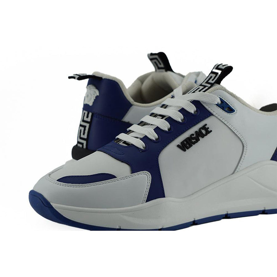 Versace Elegant Blue and White Leather Sneakers