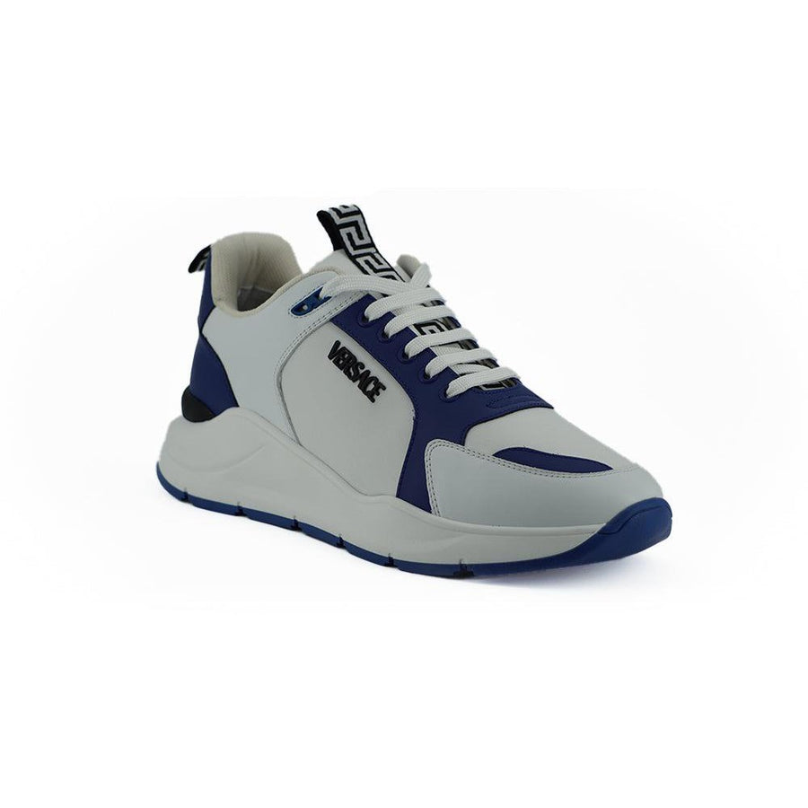 Versace Elegant Blue and White Leather Sneakers