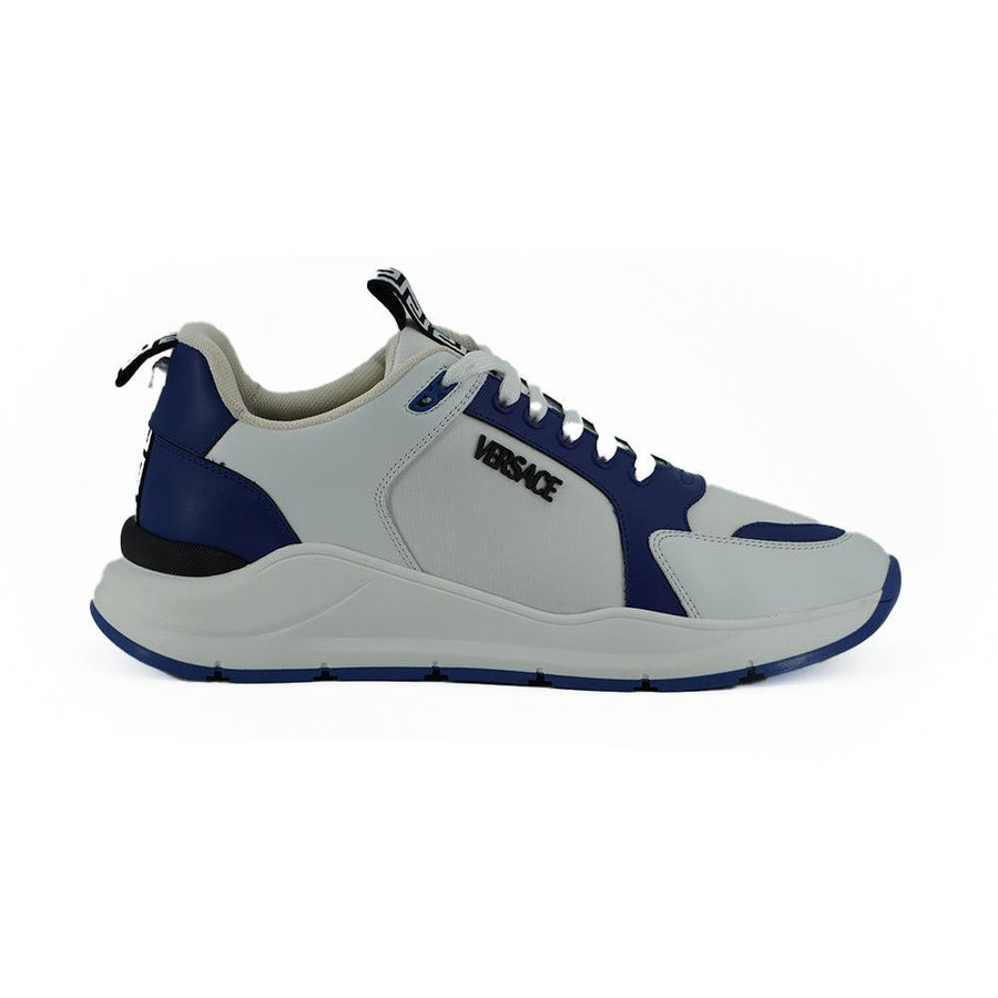 Versace Elegant Blue and White Leather Sneakers