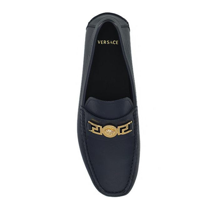 Versace Elegant Navy Blue Calf Leather Loafers