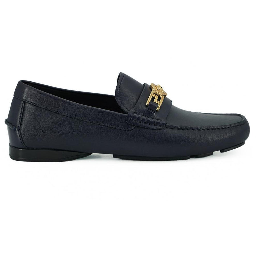 Versace Elegant Navy Blue Calf Leather Loafers