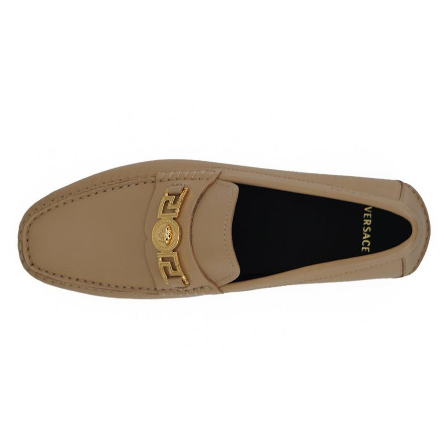 Versace Exquisite Medusa Gold-Tone Leather Loafers