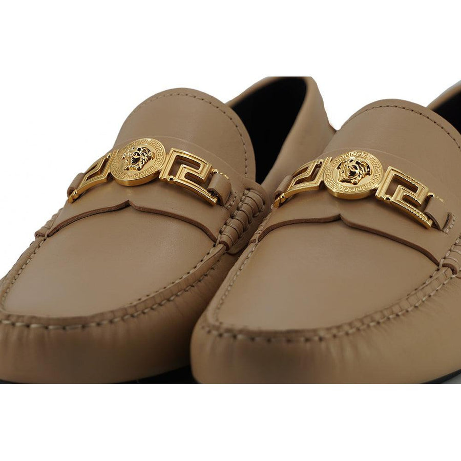 Versace Exquisite Medusa Gold-Tone Leather Loafers