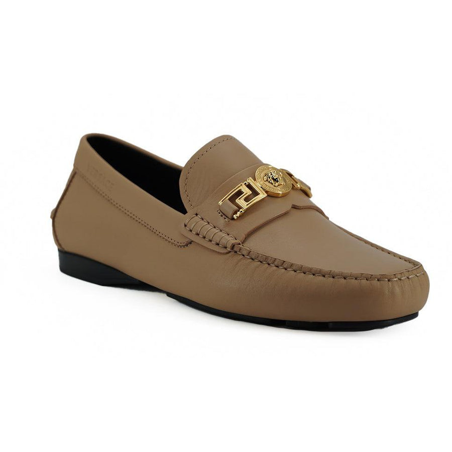 Versace Exquisite Medusa Gold-Tone Leather Loafers