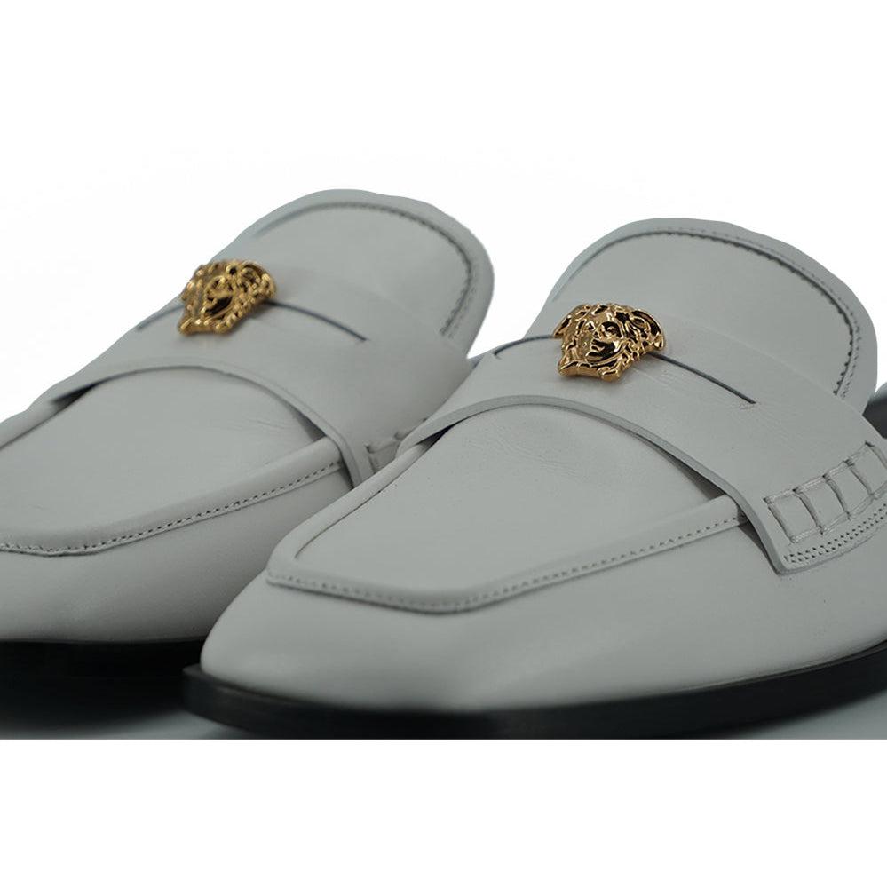 Versace Elegant White Leather Flat Slides