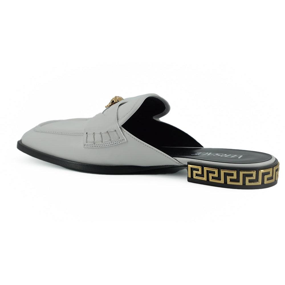 Versace Elegant White Leather Flat Slides