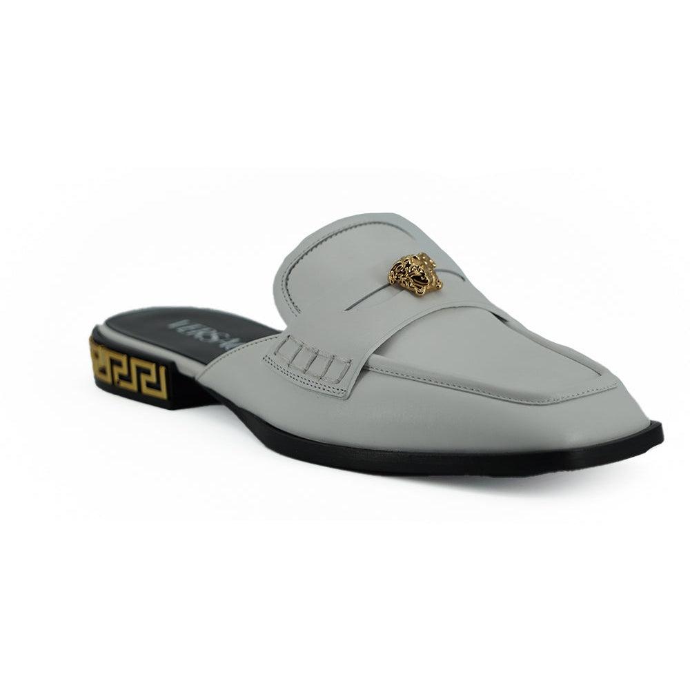 Versace Elegant White Leather Flat Slides