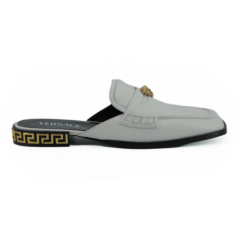 Versace Elegant White Leather Flat Slides