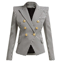 Blazer Quadrillé Gris Style Work Boutons Lion - Paris Deluxe