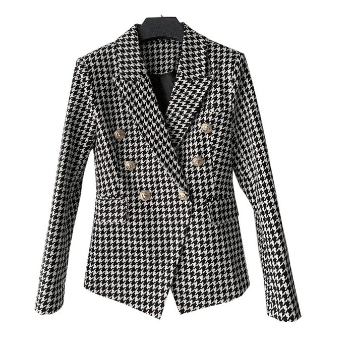 Blazer Quadrillé Gris Style Work Boutons Lion - Paris Deluxe