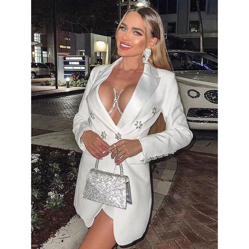 Blazer Robe double Boutonnage Diamants Col Châle - Paris Deluxe