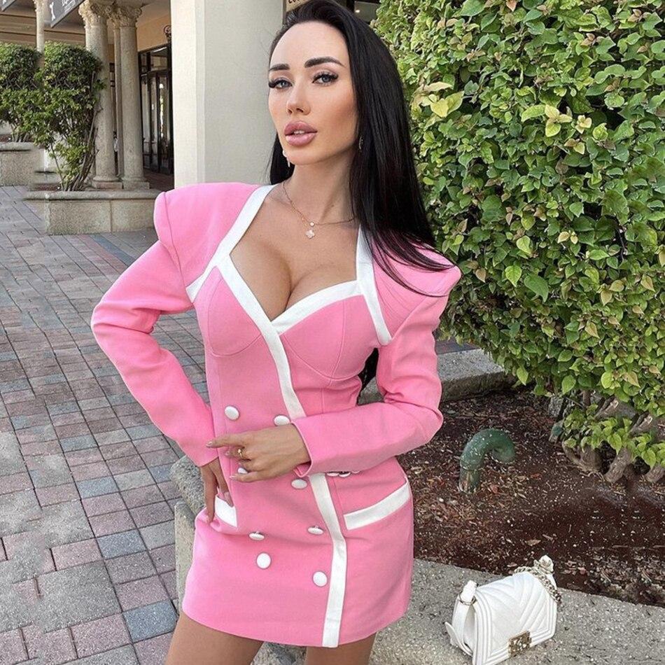 Blazer Robe Rose Double Boutonnage Forme Bustier - Paris Deluxe
