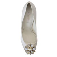 Dolce & Gabbana White Crystals Peep Toe Heel Satin Pumps