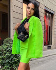 Deux Pièces Vert Fluo Mini Jupe & Blazer Look New York 2022 - Paris Deluxe