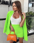 Deux Pièces Vert Fluo Mini Jupe & Blazer Look New York 2022 - Paris Deluxe
