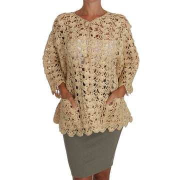 Dolce & Gabbana Beige Cardigan Crochet Knitted Raffia Sweater - Paris Deluxe