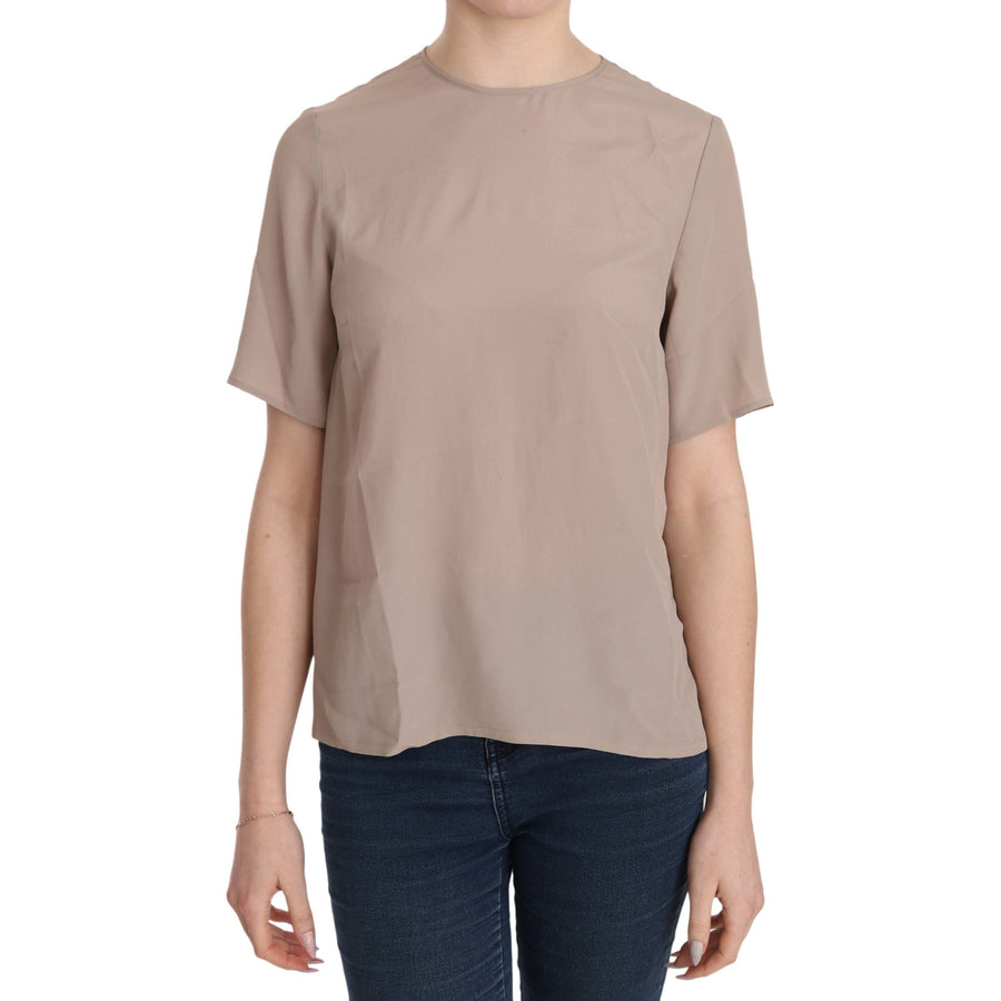 Dolce & Gabbana Beige Crew Neck Short Sleeve Blouse - Paris Deluxe