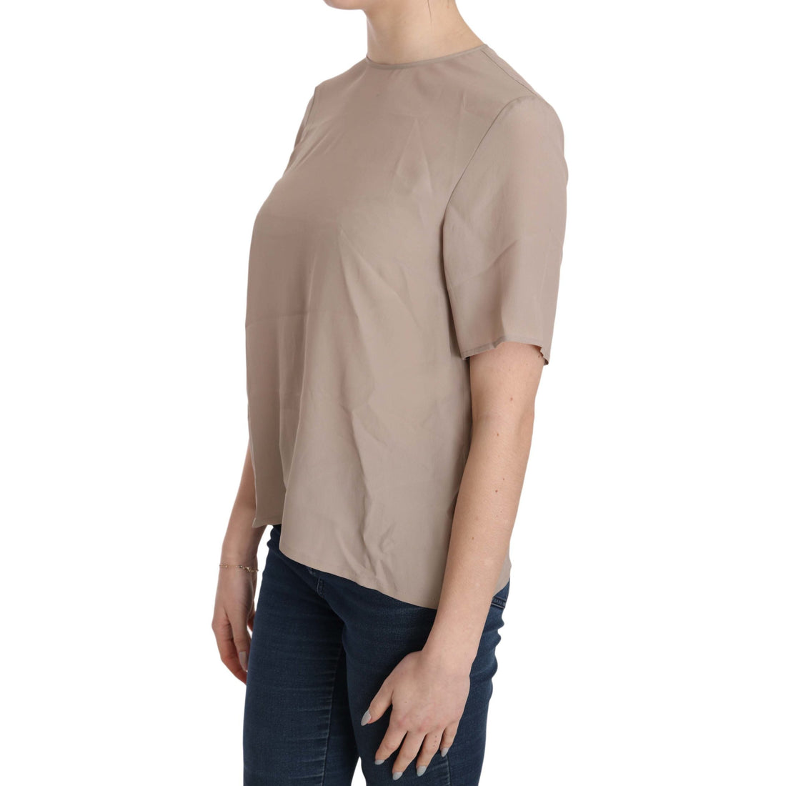 Dolce & Gabbana Beige Crew Neck Short Sleeve Blouse - Paris Deluxe