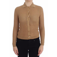 Dolce & Gabbana Beige Knitted Cotton Polo Cardigan Sweater - Paris Deluxe