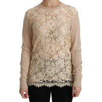 Dolce & Gabbana Beige Lace Long Sleeve Top Cashmere Blouse - Paris Deluxe