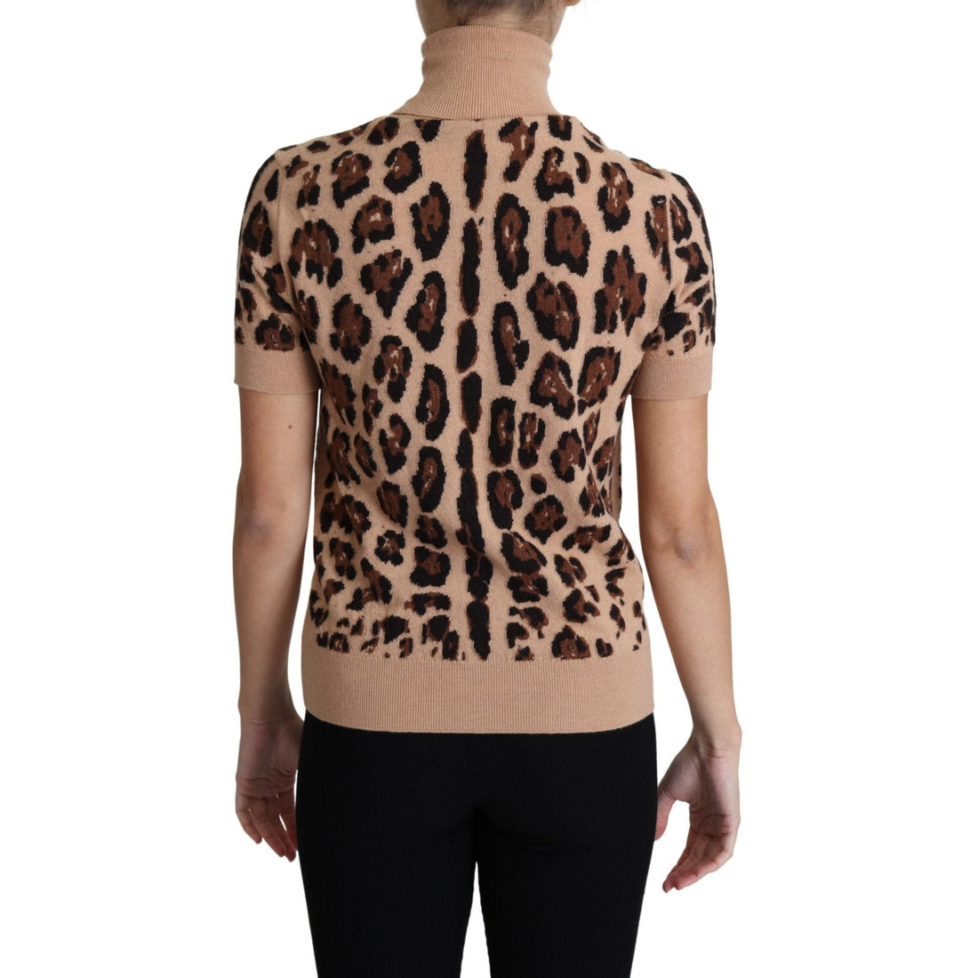 Dolce & Gabbana Beige Leopard Cashmere Print Turtleneck Top - Paris Deluxe