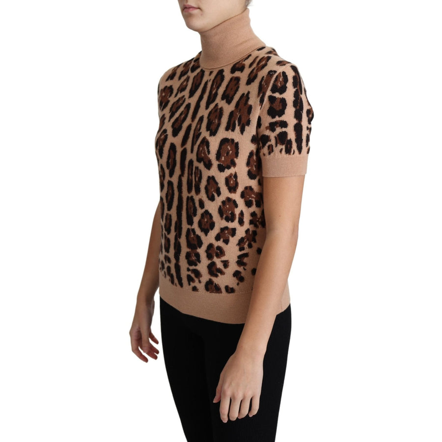 Dolce & Gabbana Beige Leopard Cashmere Print Turtleneck Top - Paris Deluxe