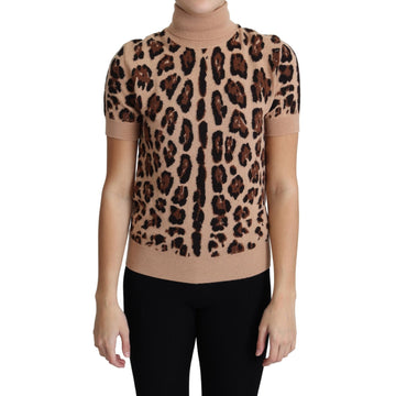 Dolce & Gabbana Beige Leopard Print Virgin Wool Turtleneck Top - Paris Deluxe