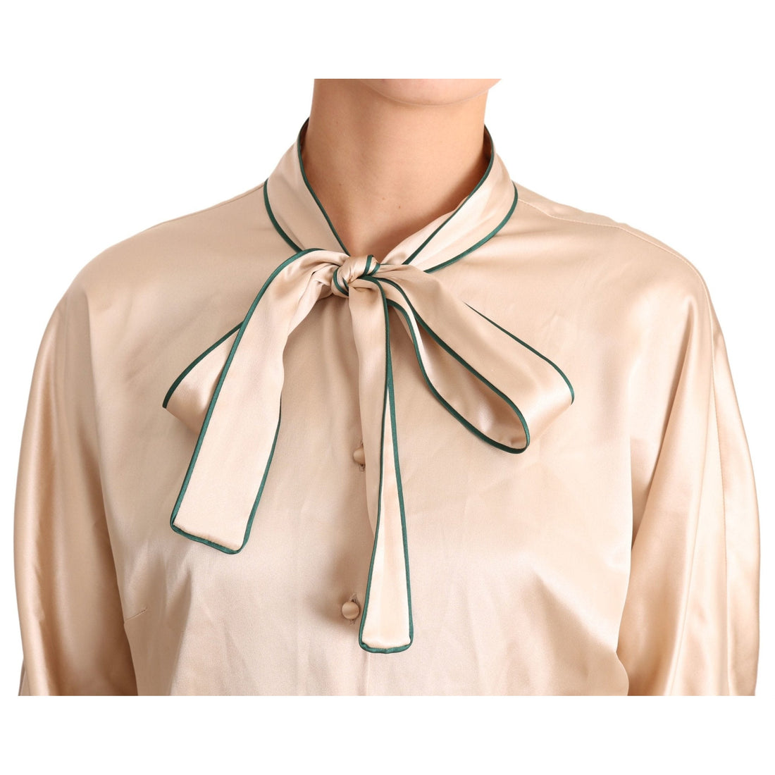 Dolce & Gabbana Beige Ribbon Silk Stretch Top Blouse - Paris Deluxe