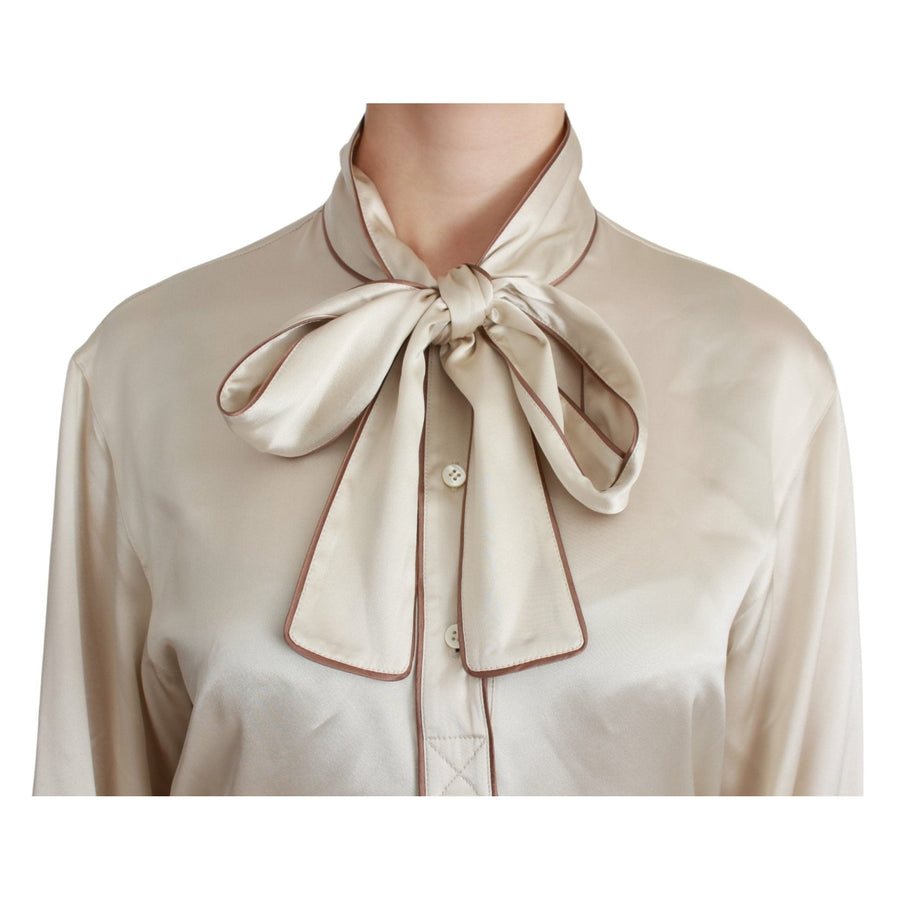 Dolce & Gabbana Beige Sleeve Top Queen Silk Satin Blouse - Paris Deluxe