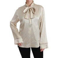 Dolce & Gabbana Beige Sleeve Top Queen Silk Satin Blouse - Paris Deluxe