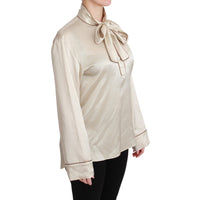 Dolce & Gabbana Beige Sleeve Top Queen Silk Satin Blouse - Paris Deluxe