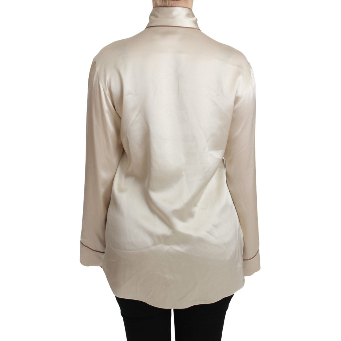 Dolce & Gabbana Beige Sleeve Top Queen Silk Satin Blouse - Paris Deluxe