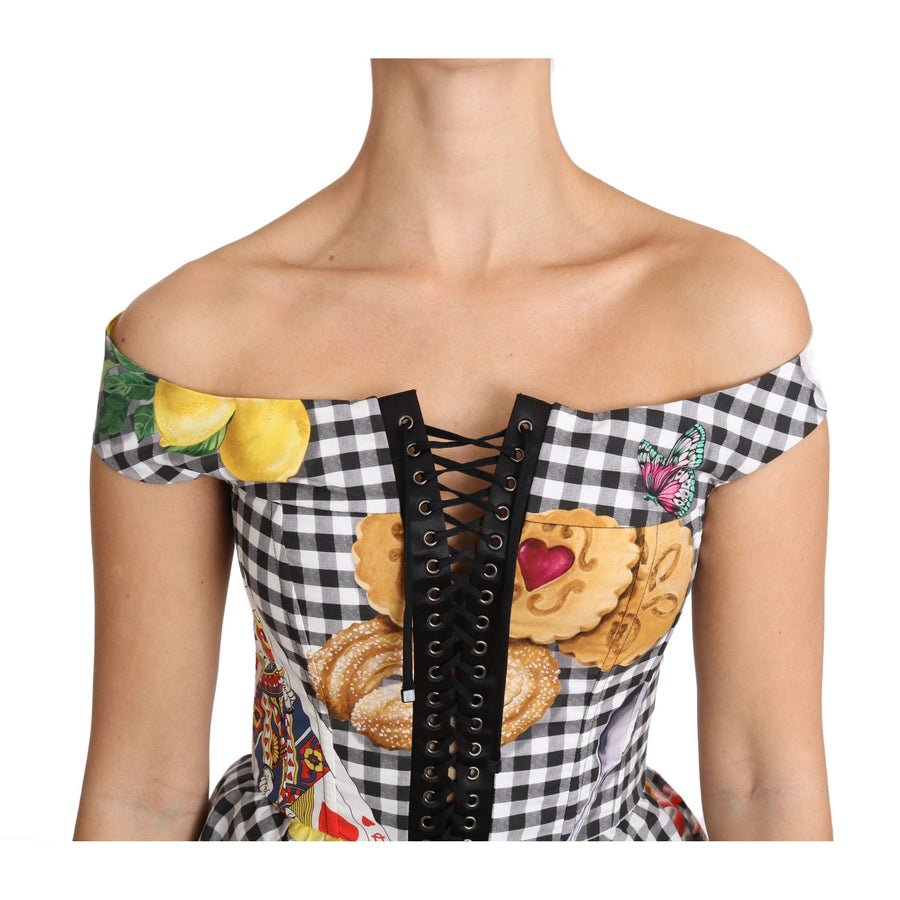 Dolce & Gabbana Black and White Corset Blouse Sicily Lemon Check Top - Paris Deluxe