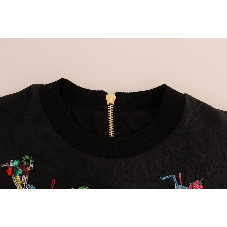 Dolce & Gabbana Black Brocade Cocktail Crystal Sweater - Paris Deluxe