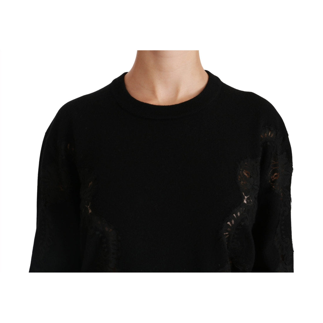 Dolce & Gabbana Black Cashmere Floral Lace Cutout Sweater - Paris Deluxe