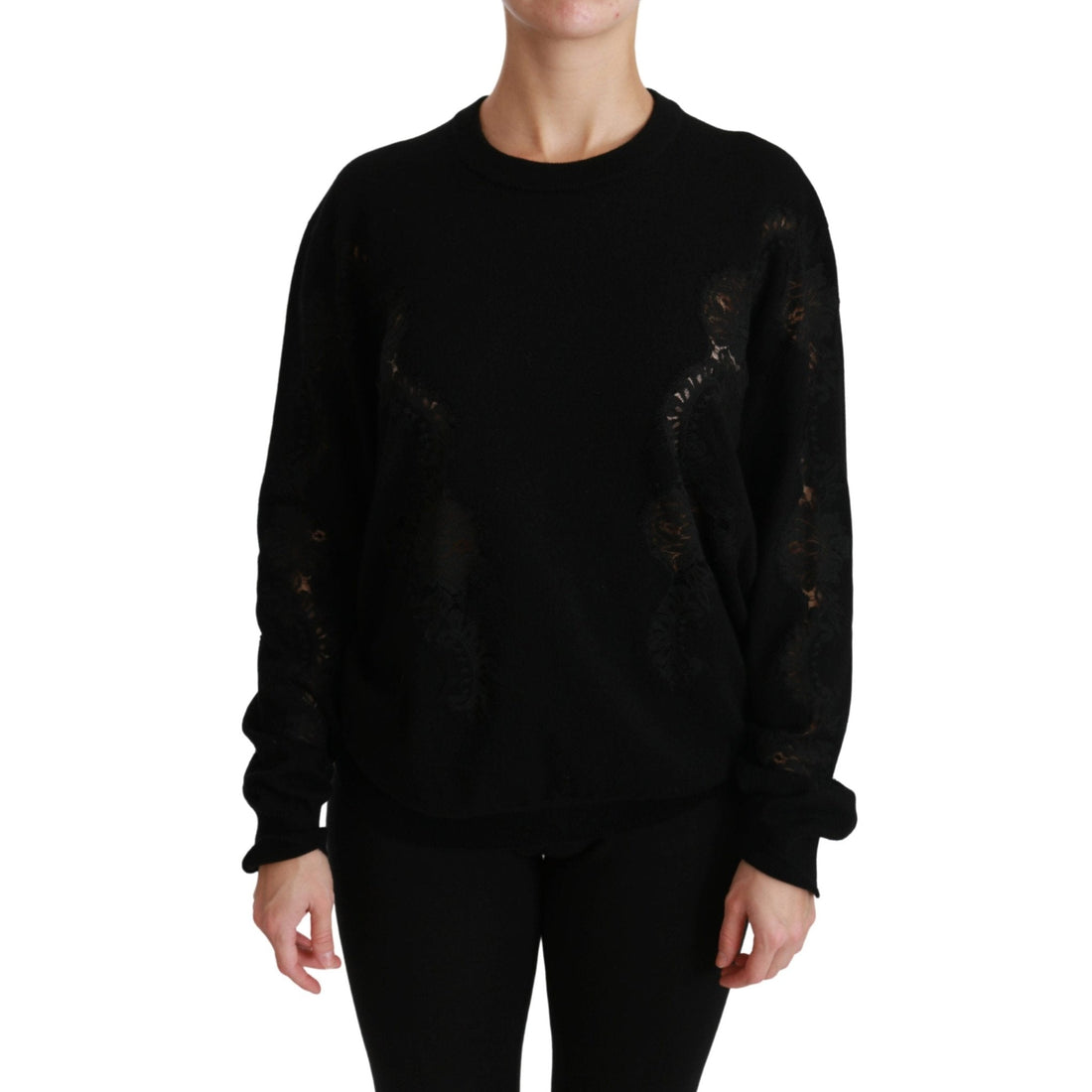 Dolce & Gabbana Black Cashmere Floral Lace Cutout Sweater - Paris Deluxe