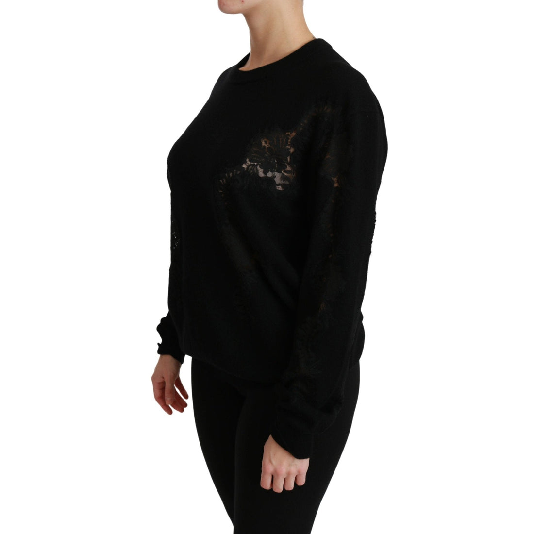 Dolce & Gabbana Black Cashmere Floral Lace Cutout Sweater - Paris Deluxe