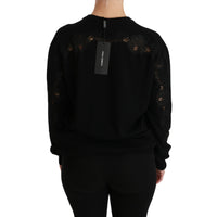 Dolce & Gabbana Black Cashmere Floral Lace Cutout Sweater - Paris Deluxe