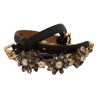 Dolce & Gabbana Elegant Crystal Daisy Chain Leather Belt