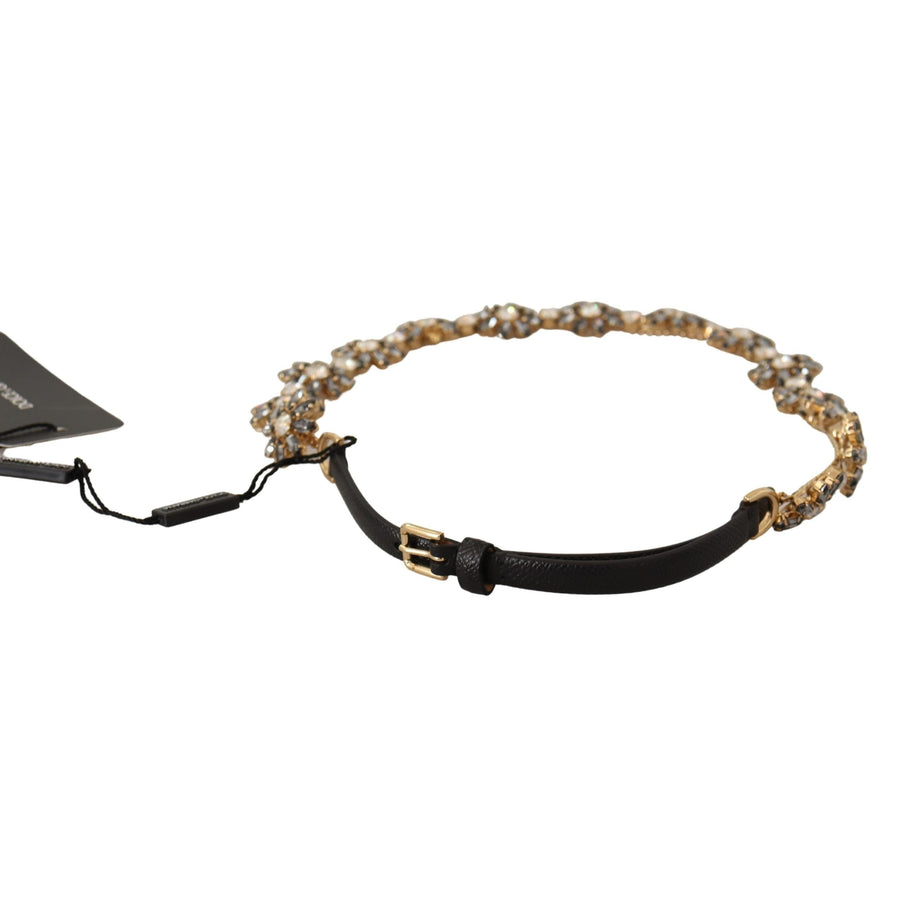 Dolce & Gabbana Elegant Crystal Daisy Chain Leather Belt