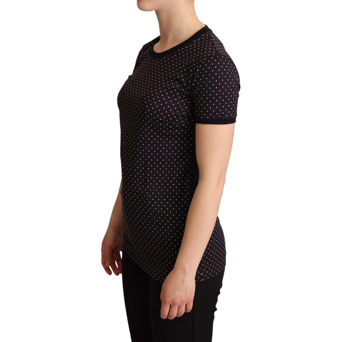 Dolce & Gabbana Polka Dotted Black Short Sleeve Crewneck Top