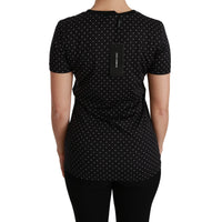 Dolce & Gabbana Black Dotted Crewneck Cotton Top T-shirt - Paris Deluxe