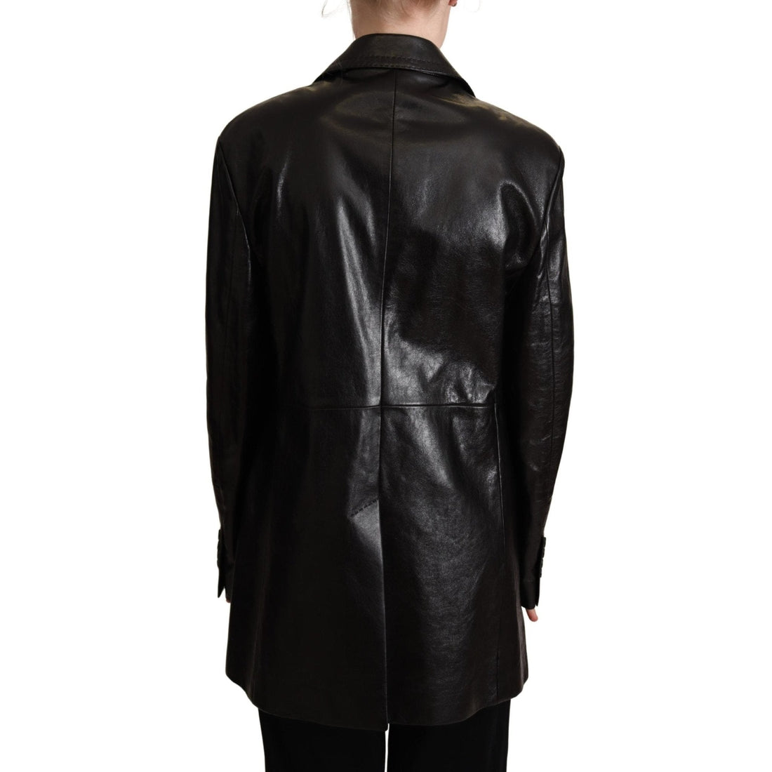 Dolce & Gabbana Elegant Black Leather Double-Breasted Jacket